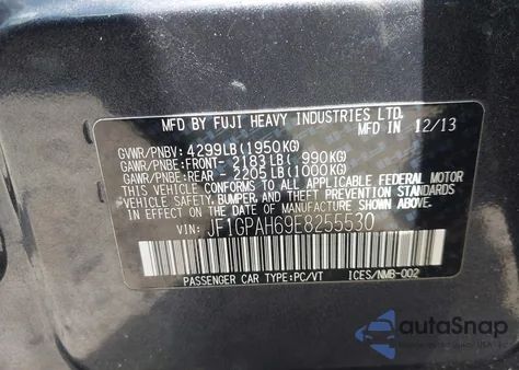 2014 Subaru Impreza 2.0I Limited из США, поврежденный, VIN JF1GPAH69E8255530